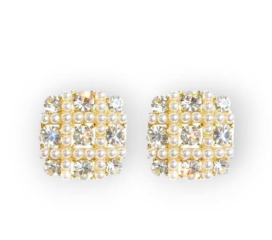 Classic Squares & Pearls Earrings with elegant pearl accents and geometric square design