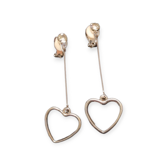 Dangling Heart Clip On Earrings with elegant heart-shaped pendants and secure clip backing