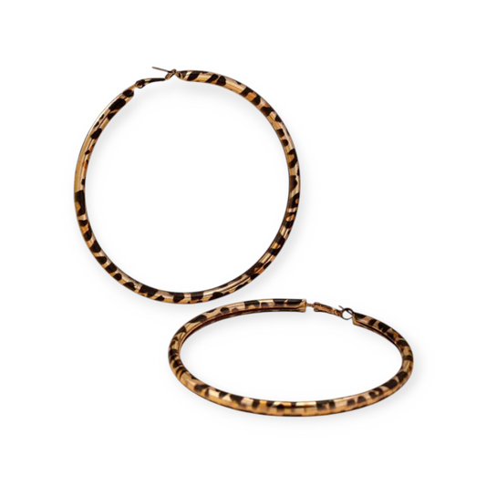 Jungle Fever Hoop Earrings in tan color with boho design