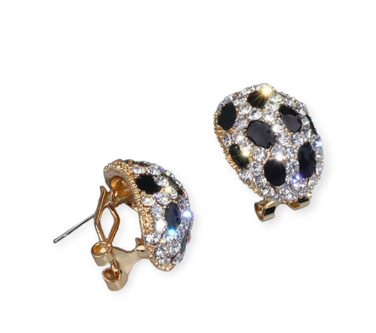 Leopard stud earrings with back clip – animal print statement jewelry for pierced or non-pierced ears