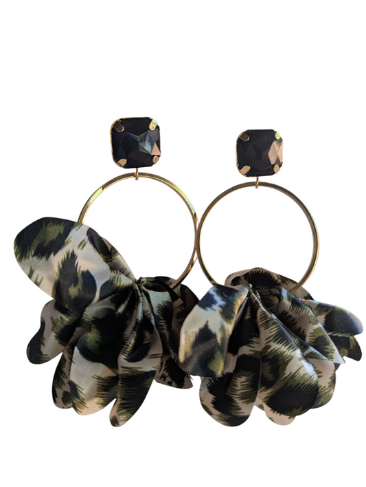 Lightweight tan boho statement earrings close-up