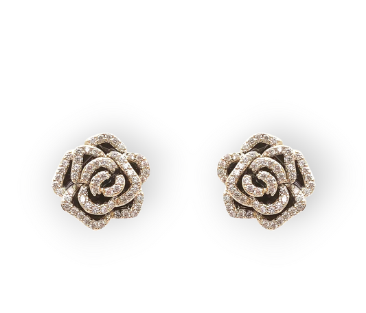 Roses & Bling Stud Earrings | Sparkling Rhinestone Rose Studs