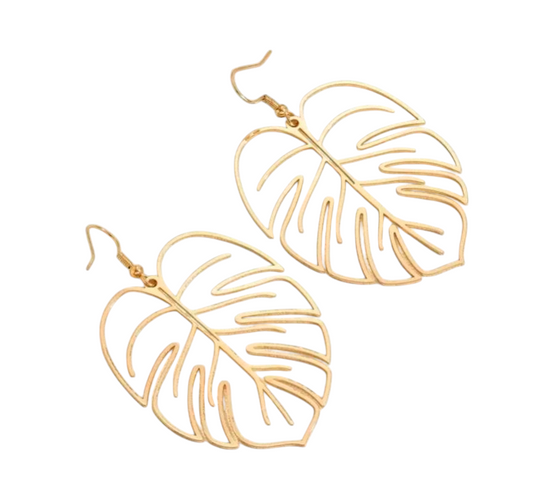 Golden Leaf Earrings with intricate leaf design close-up