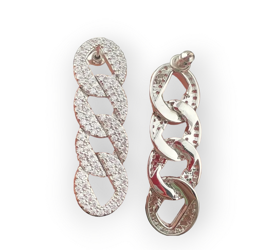 Linked Chain Earrings with sparkling stones in a modern chain design, perfect for bold and stylish occasions