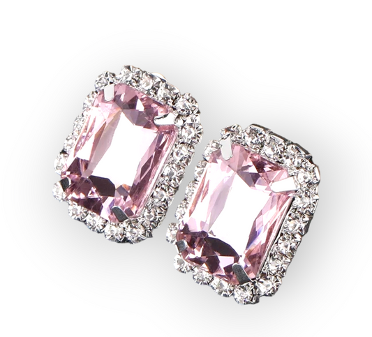 Pink Crystal Clip-On Earrings with sparkling pink crystals, perfect for elegant and special occasions