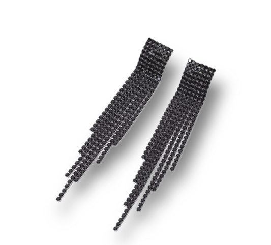 A pair of tassel earrings with plating, featuring rhinestone embellishments.