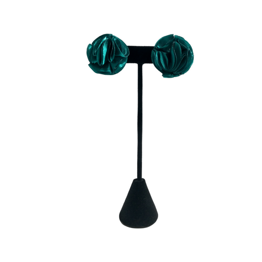 Teal Roses Earrings with vibrant teal rose design.