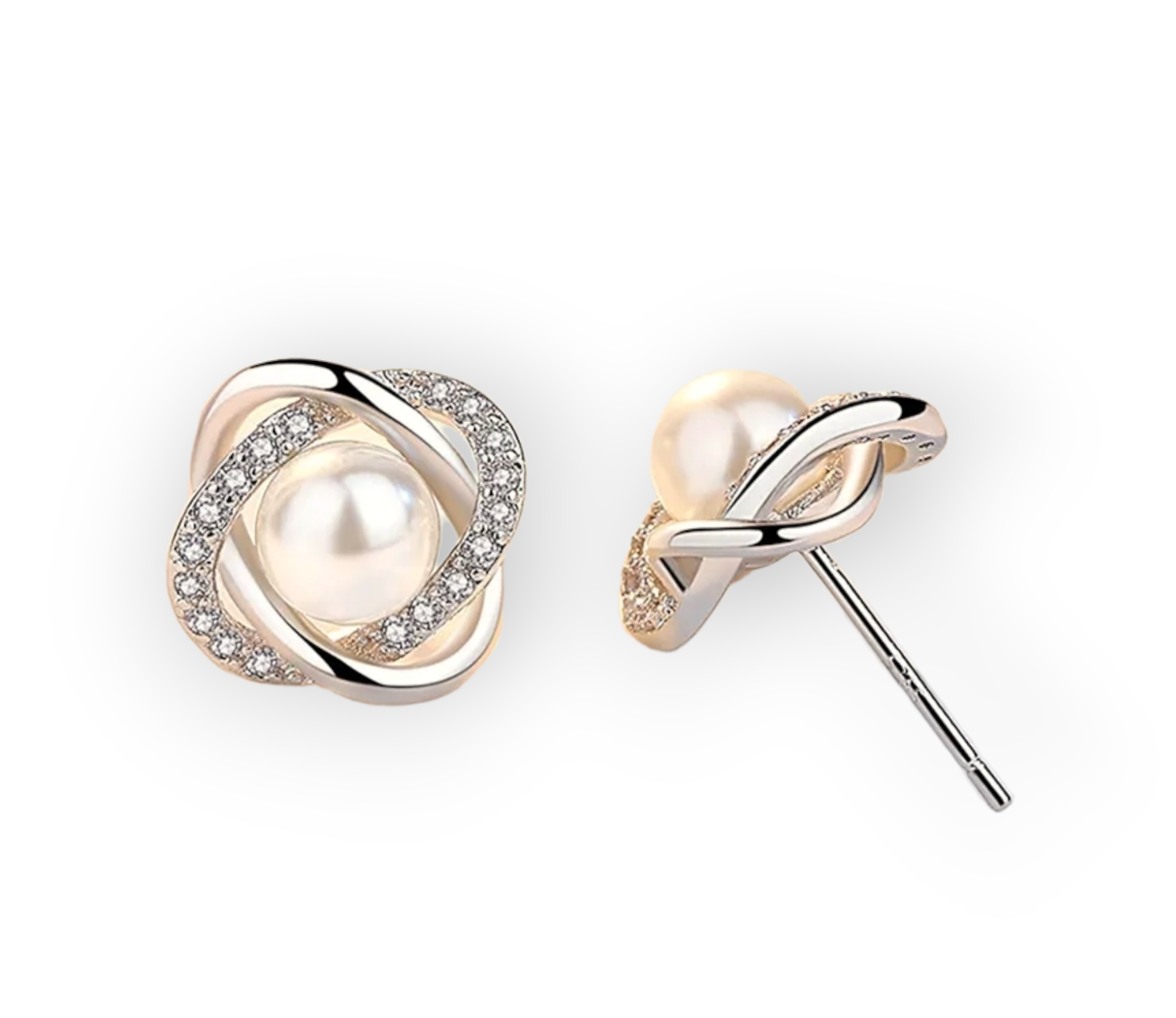 Pearls & Silver Swirl Earrings – elegant pearl and silver statement jewelry for weddings and special occasions
