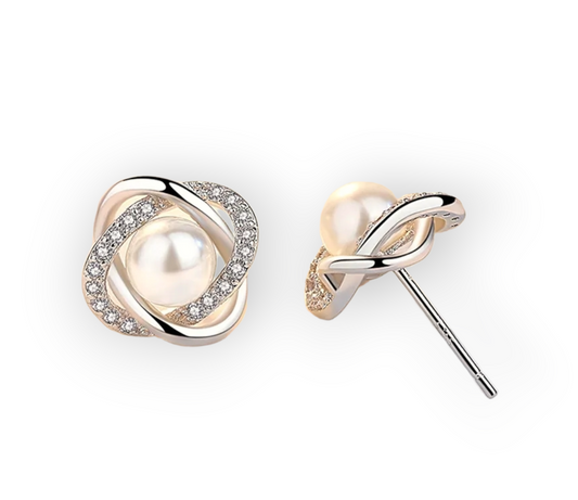 Pearls & Silver Swirl Earrings – elegant pearl and silver statement jewelry for weddings and special occasions
