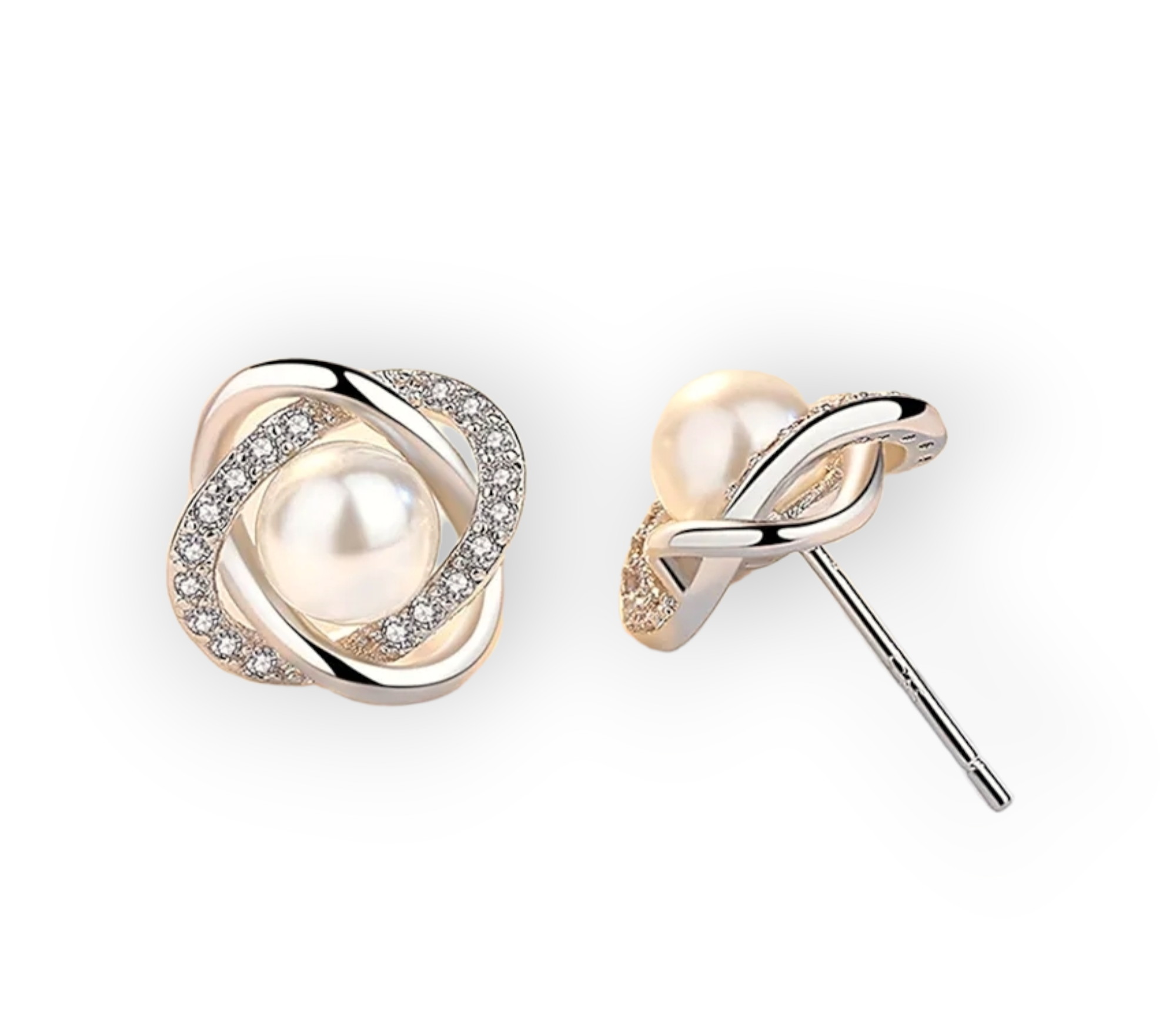 Pearls & Silver Swirl Earrings