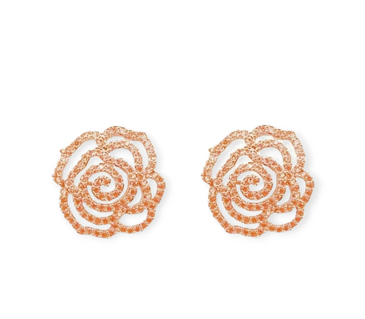 Queens Golden Roses Stud Earrings with detailed golden rose design and polished finish

