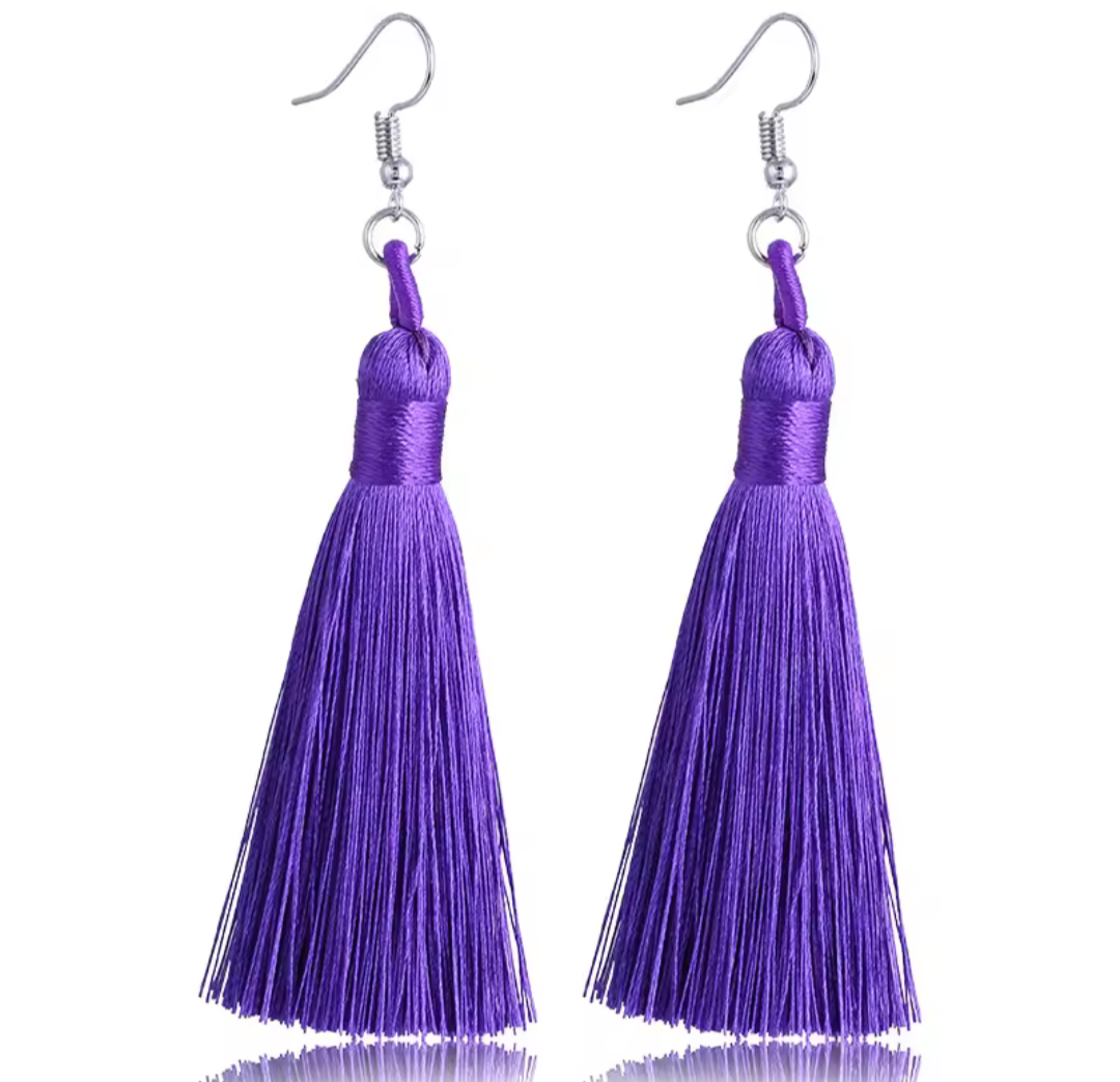 Bold colorful tassel statement earrings