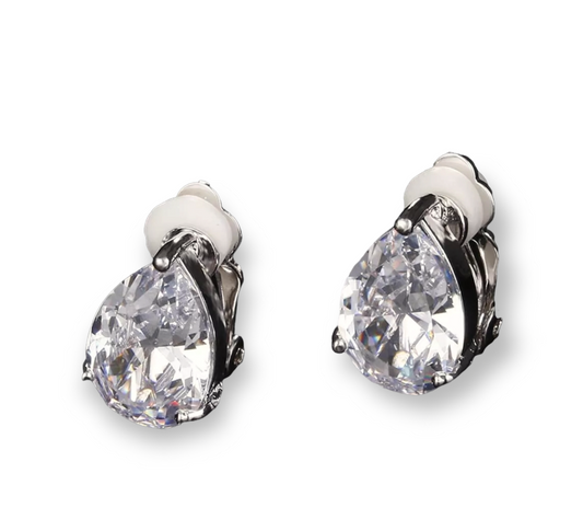 Queen Droplet Clip On Earrings with elegant droplet-shaped design.
